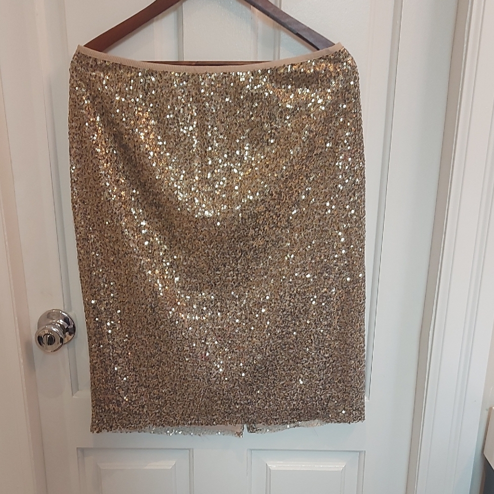 Chico's Glittering Gold Sequin Pencil Skirt